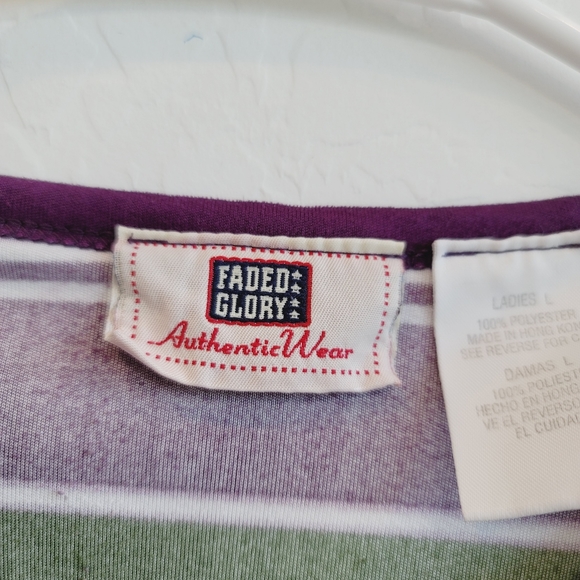 Faded Glory Purple & Green Striped Long Sleeves Pullover Top Women's Size Large - Picture 4 of 10